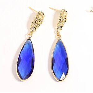 Gold & Blue Teardrop Earrings